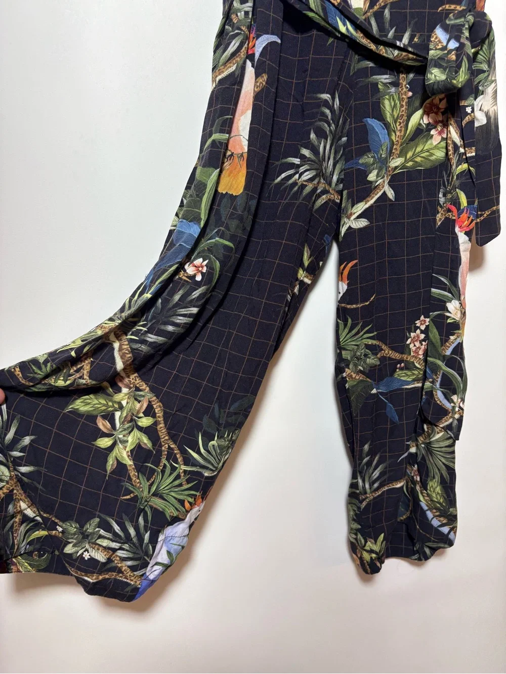 Farm Rio Tropical Birds Jumpsuit Size P Black Boho